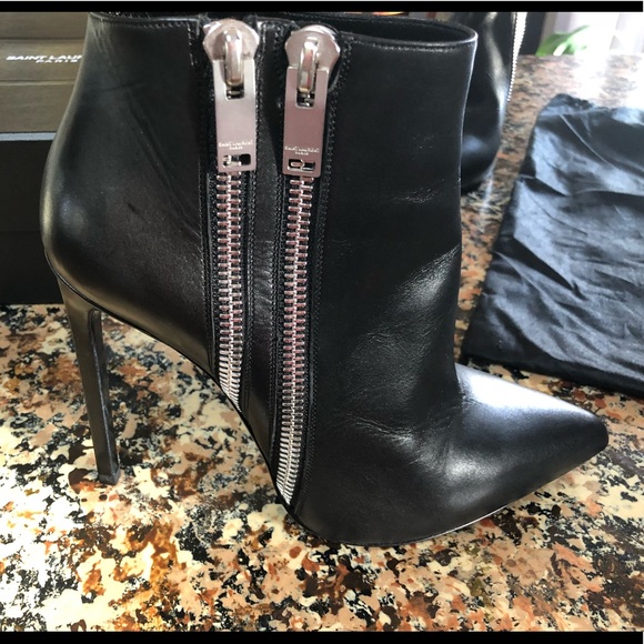 Saint Laurent YSL Black Leather Double Zip Bootie - Picture 4 of 8